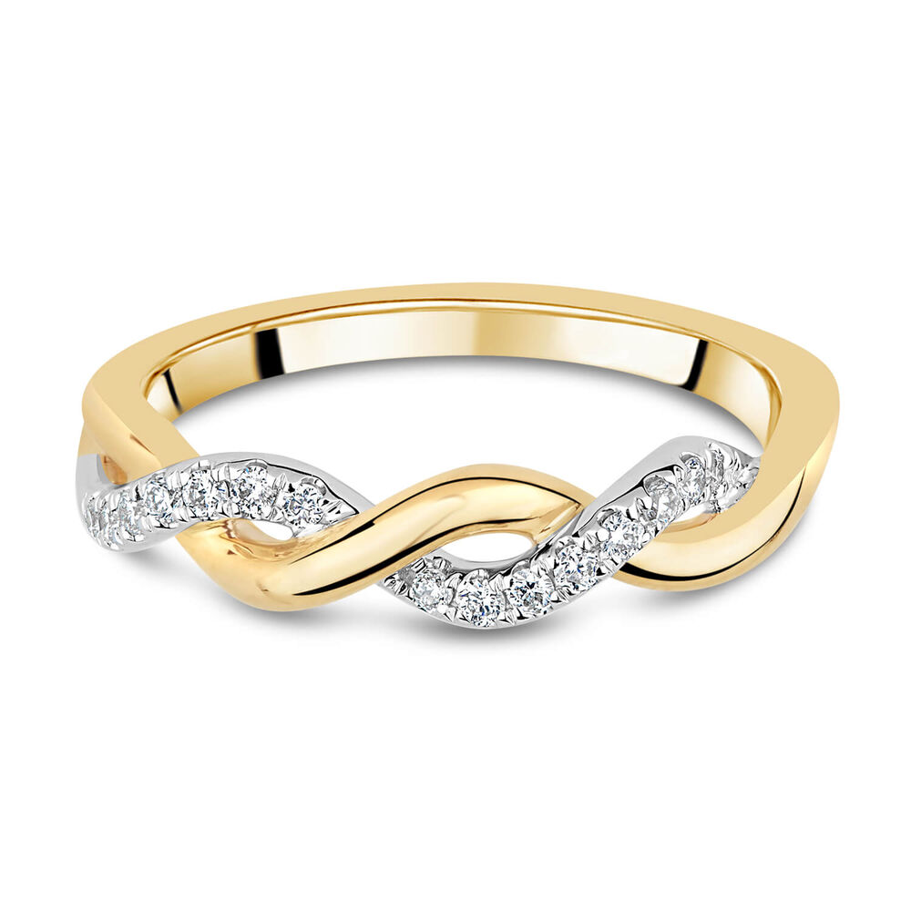 9ct Yellow and White Gold 0.13ct Diamond Set Plait Ladies' Ring image number 4