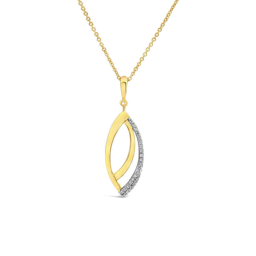 9ct Yellow & White Gold 0.07ct Diamond Set Navette Shaped Pendant