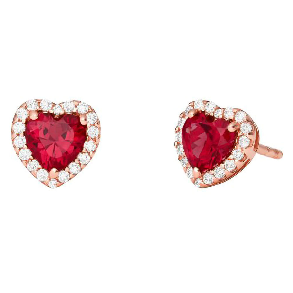 Michael Kors Brilliance Rose Gold Plated Red Heart Halo Stud Earrings