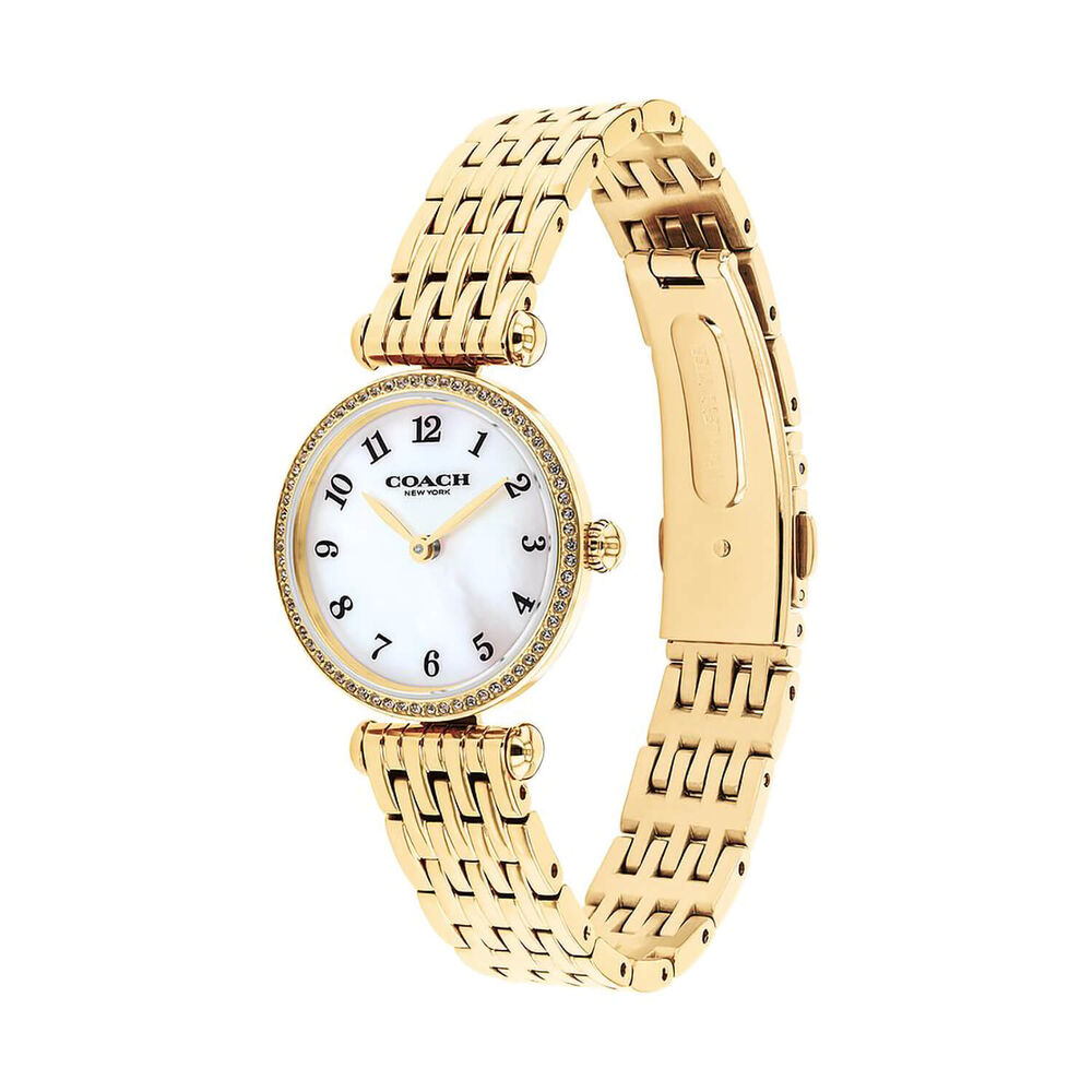 Coach Cary 26mm Mother of Pearl Dial Gold Tone Stainless Steel Watch