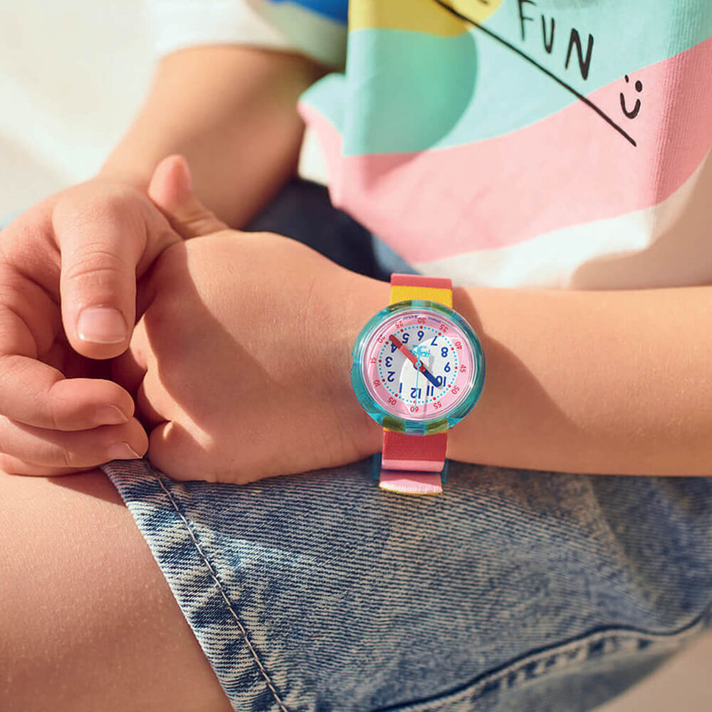 FLIK FLAK Stripy Pink Quartz Kids Watch image number 1