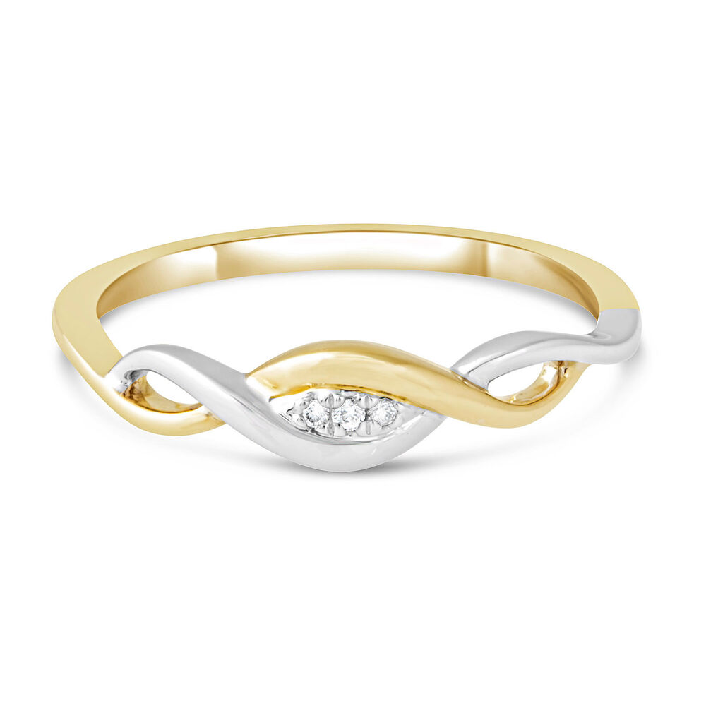 9ct Two Tone Diamond Setting Weave Ring image number 3