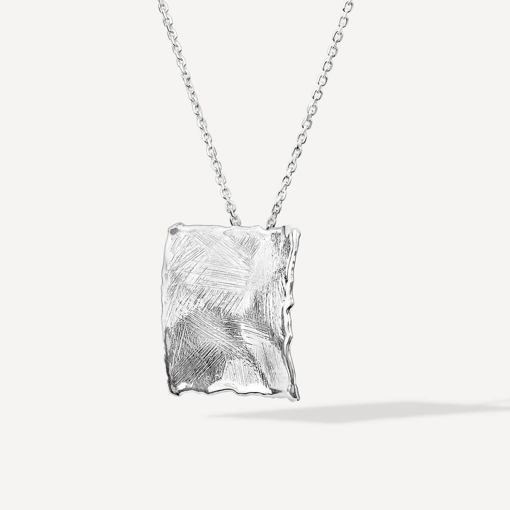 Sterling Silver Square Shaped Hammered & Brushed Finish Pendant image number 1