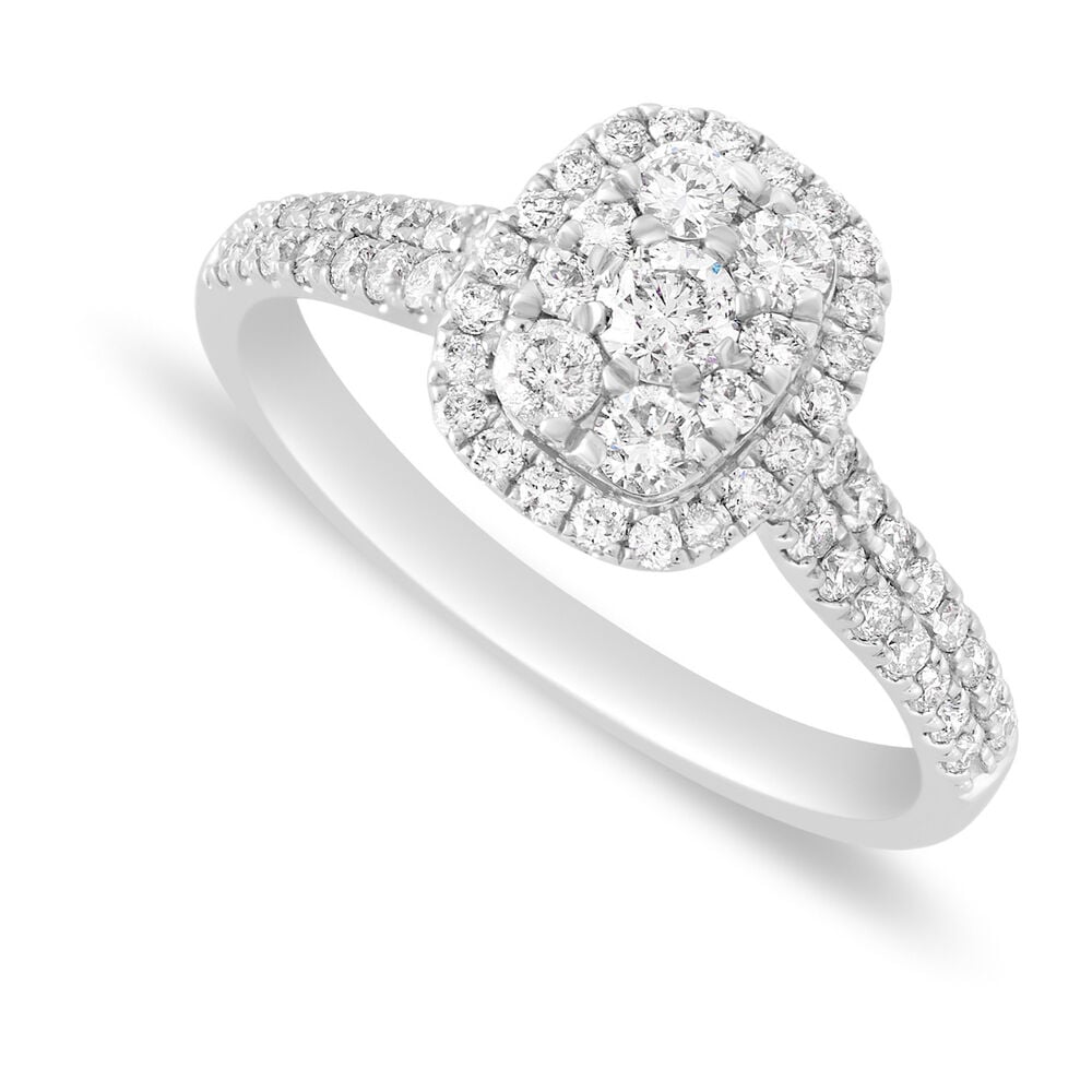 18ct White Gold 0.74 Carat Diamond Cluster Engagement Ring