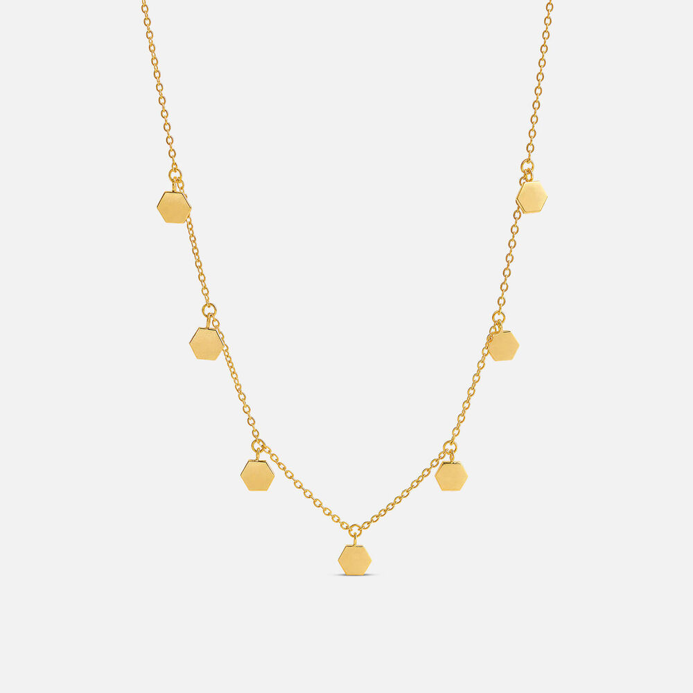 Yellow Gold Plated Sterling Silver Matt Hexagon Disc Necklet