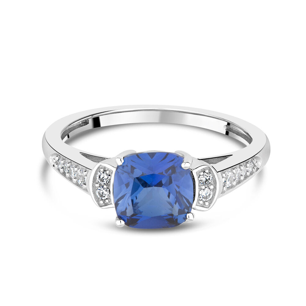 Ladies' 9ct White Gold Sapphire & Cubic Zirconia Dress Ring image number 7