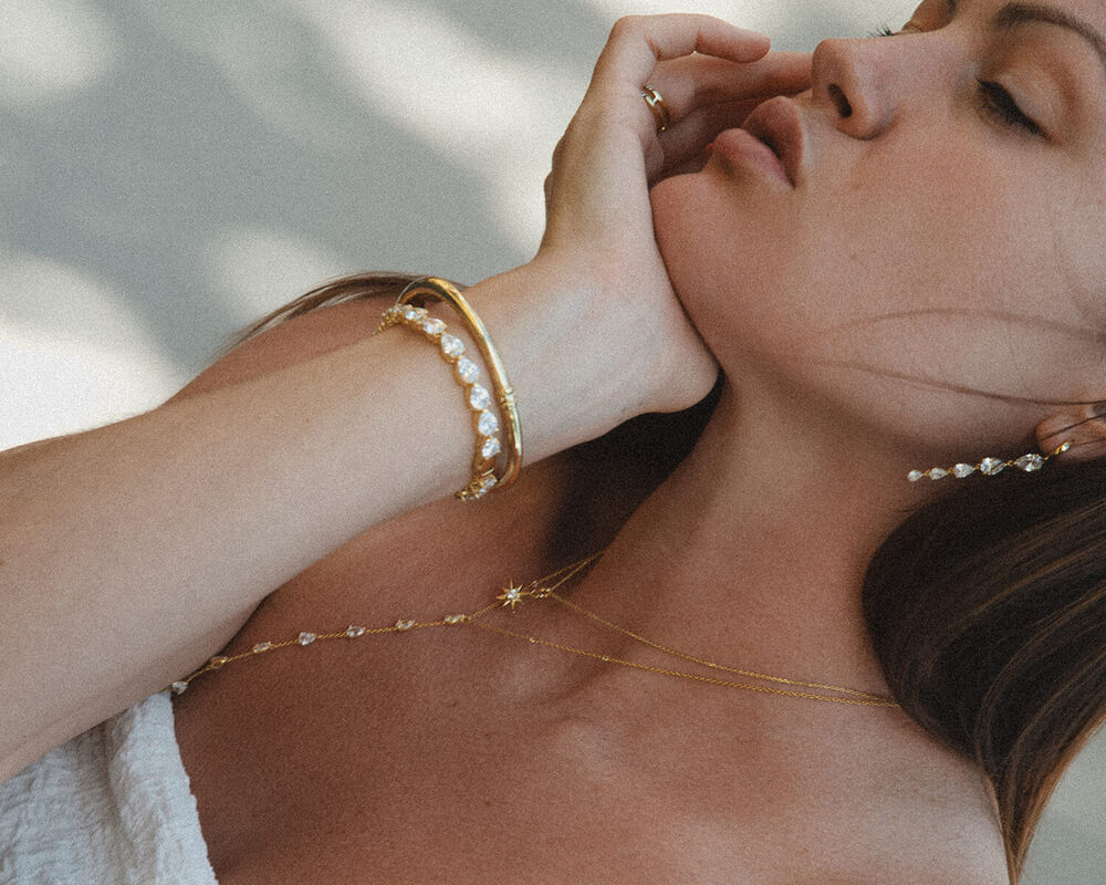 Yellow Gold Plated Sterling Silver Pear Cubic Zirconia Bangle