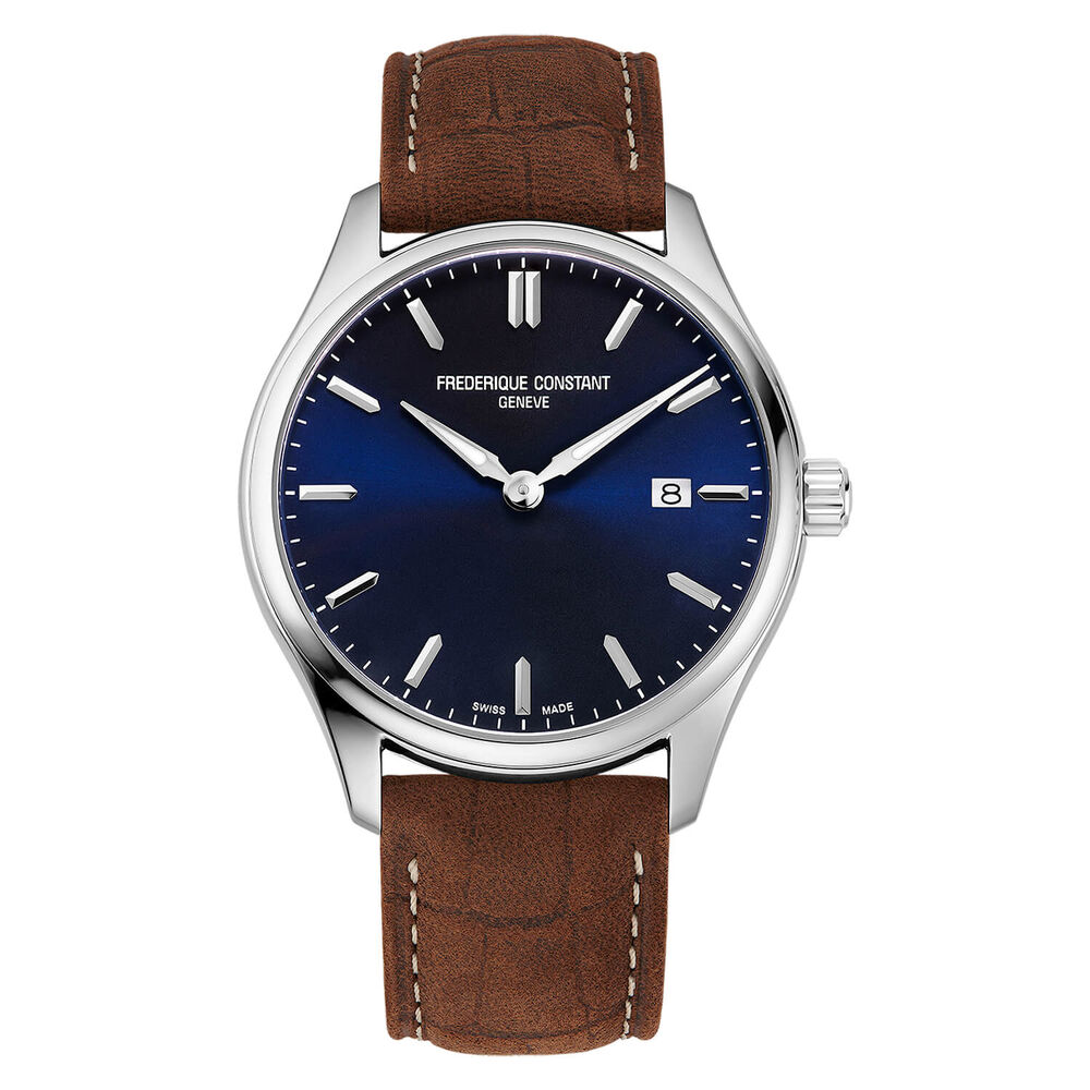 Frederique Constant Index Quartz Blue Dial Steel Case Brown Strap Watch image number 0