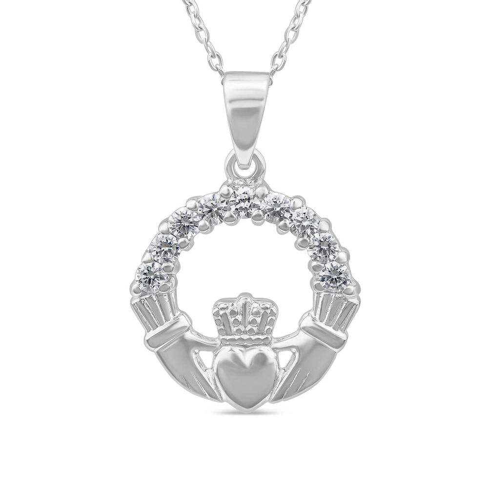 Sterling Silver Cubic Zirconia Claddagh Pendant image number 0