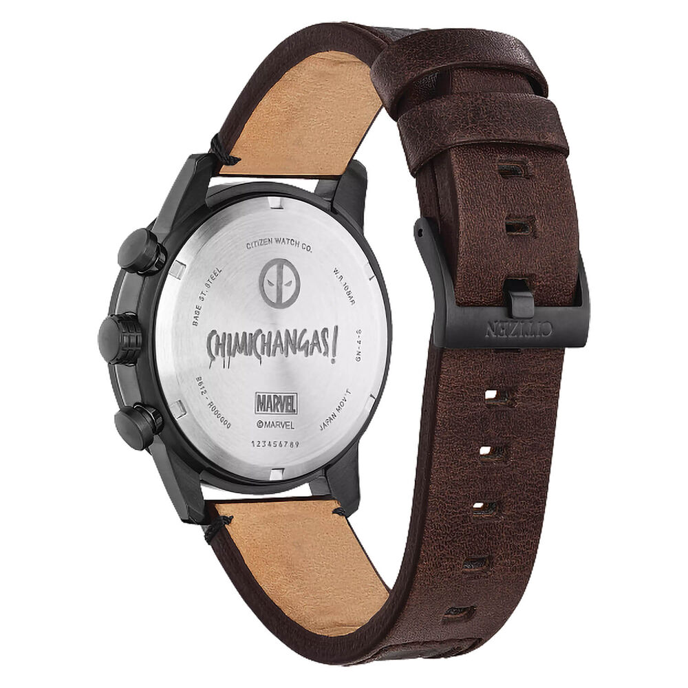 Citizen Marvel Deadpool Black Red Dial Brown Leather Strap Watch