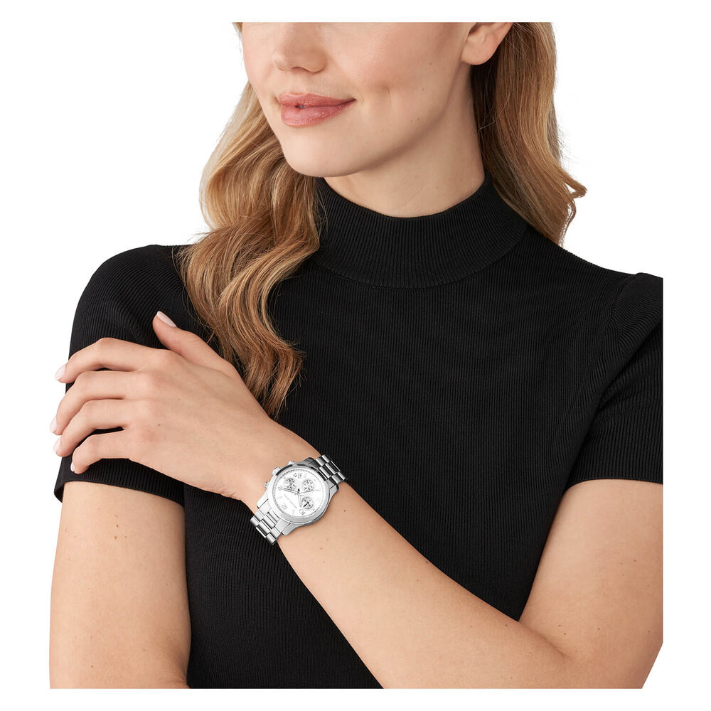 Michael Kors Runway 38mm Silver Chrono Dial Steel Bracelet Watch image number 5