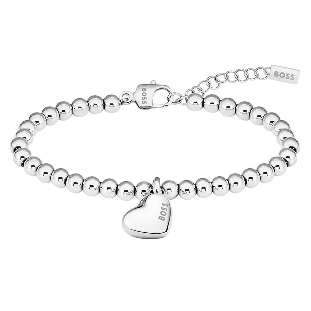 BOSS Stainless Steel Heart Pendant Beaded Bracelet image number 0
