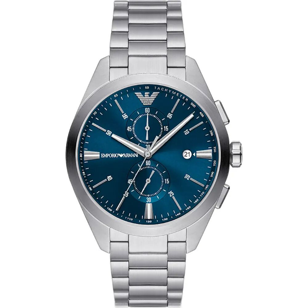 Emporio Armani Claudio 43mm Blue Chronograph Dial Bracelet Watch image number 0