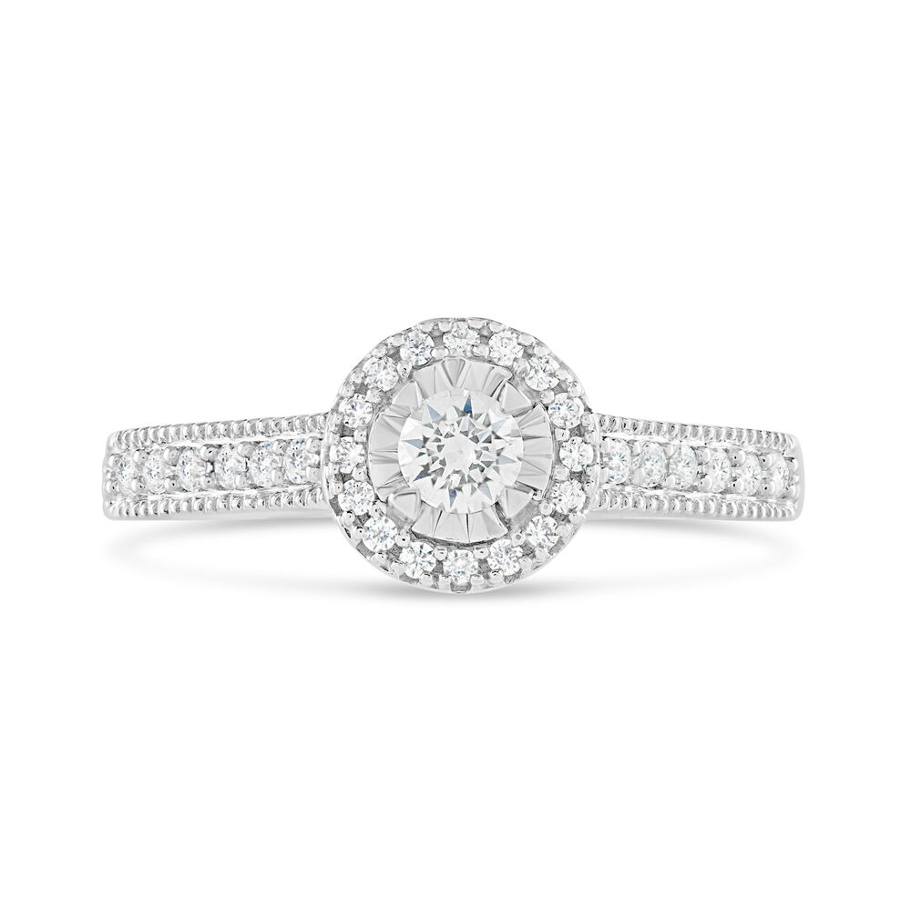 9ct White Gold Illusion Set 0.33ct Diamond Halo and Pave Shoulders Ring