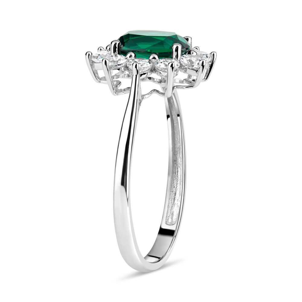 9ct White Gold & Created Emerald Ring image number 3