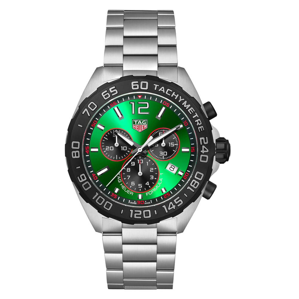 TAG Heuer Formula 1 Quartz Chronograph 43mm Green Dial Stainless Steel Bracelet Watch