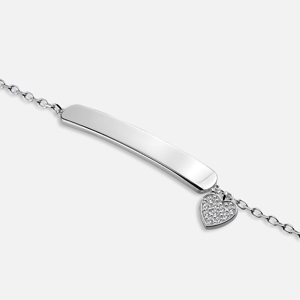 Sterling Silver ID Plate With Cubic Zirconia Heart Bracelet