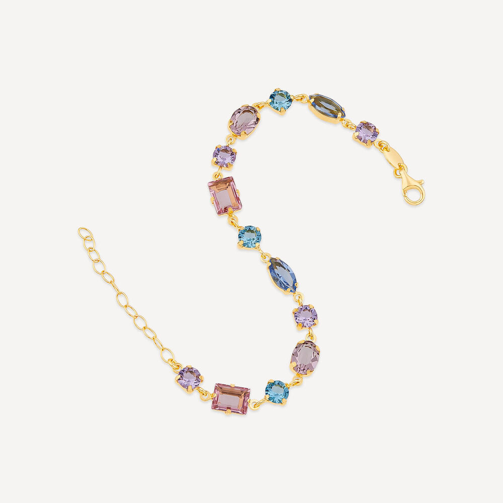 Yellow Gold Plated Sterling Silver Blue & Purple & Pink Multi Shaped Stones Bracelet image number 3