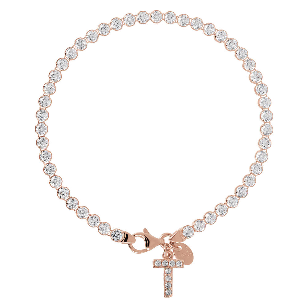 Bronzallure Tennis Gemstone With Charm Initial T Bracelet