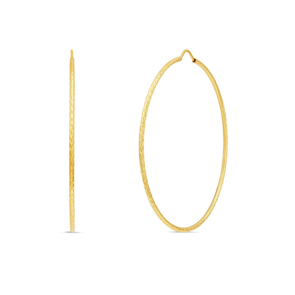 9ct Yellow Gold Diamond Cut 50mm Hoop Earrings image number 0
