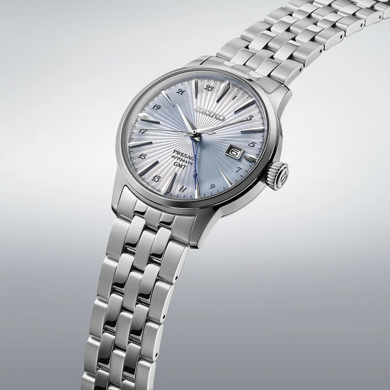 Seiko Presage Cocktail Time Skydiving GMT 40.5mm Light Blue
