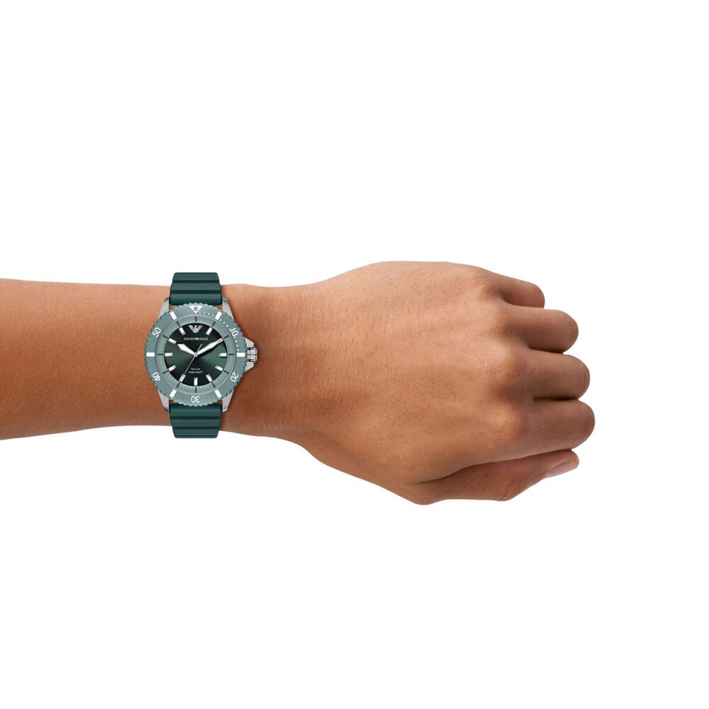 Emporio Armani World Explorer 42mm Green Dial Green Silicon Strap Watch