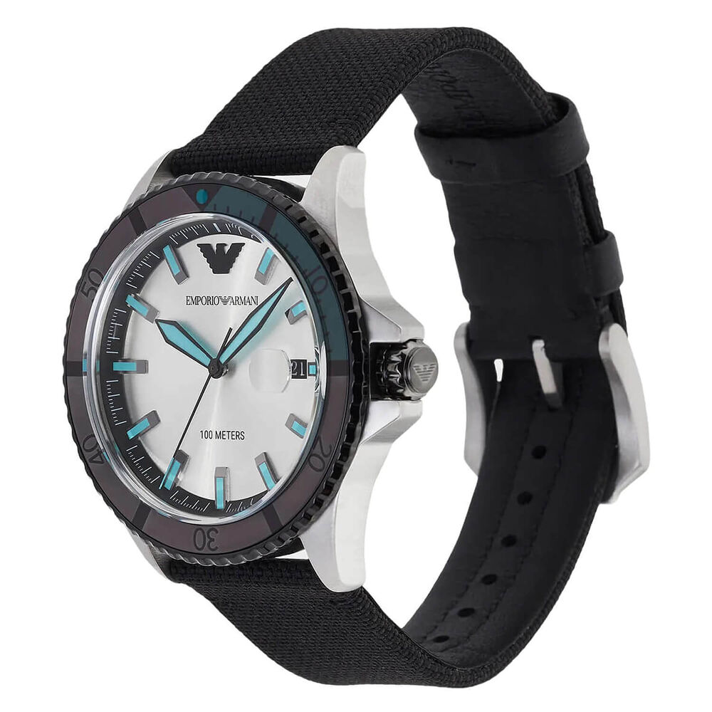 Armani Diver 42mm Silver Dial Black Rubber Strap Watch