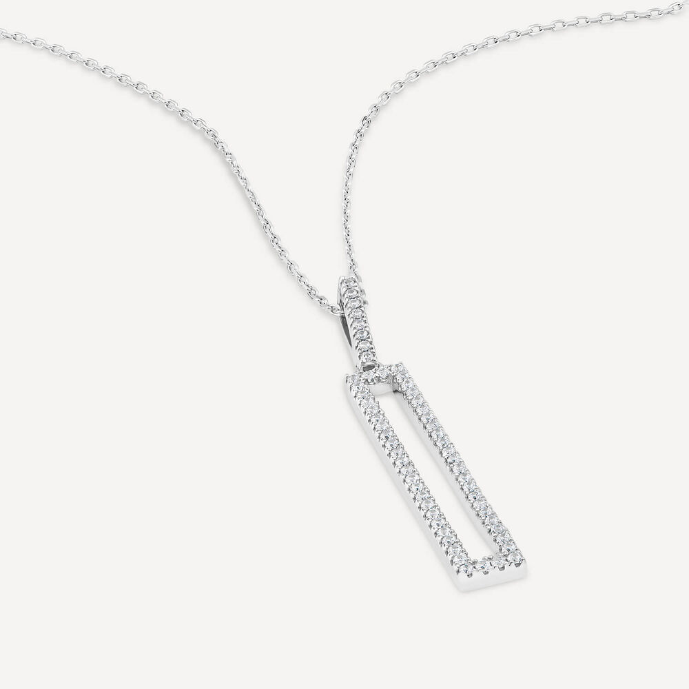 Sterling Silver Open Rectangle Cubic Zirconia Pave Set Pendant image number 2