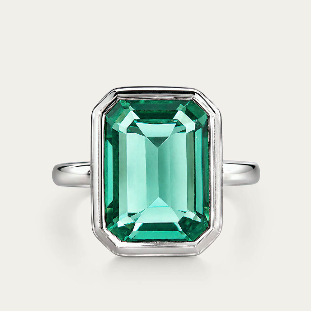Sterling Silver Rectangular Green Quartz Bezel Set Ring