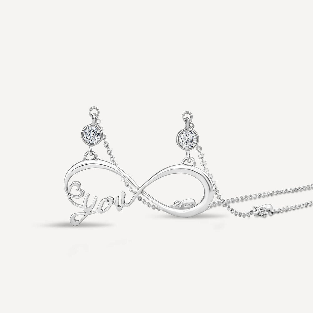 9ct White Gold Infinity Love You Stone Set Pendant image number 1