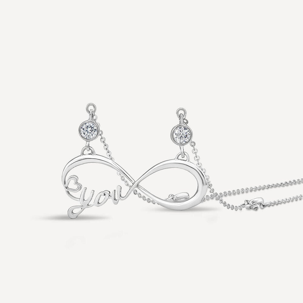 9ct White Gold Infinity Love You Stone Set Pendant (Chain Included)