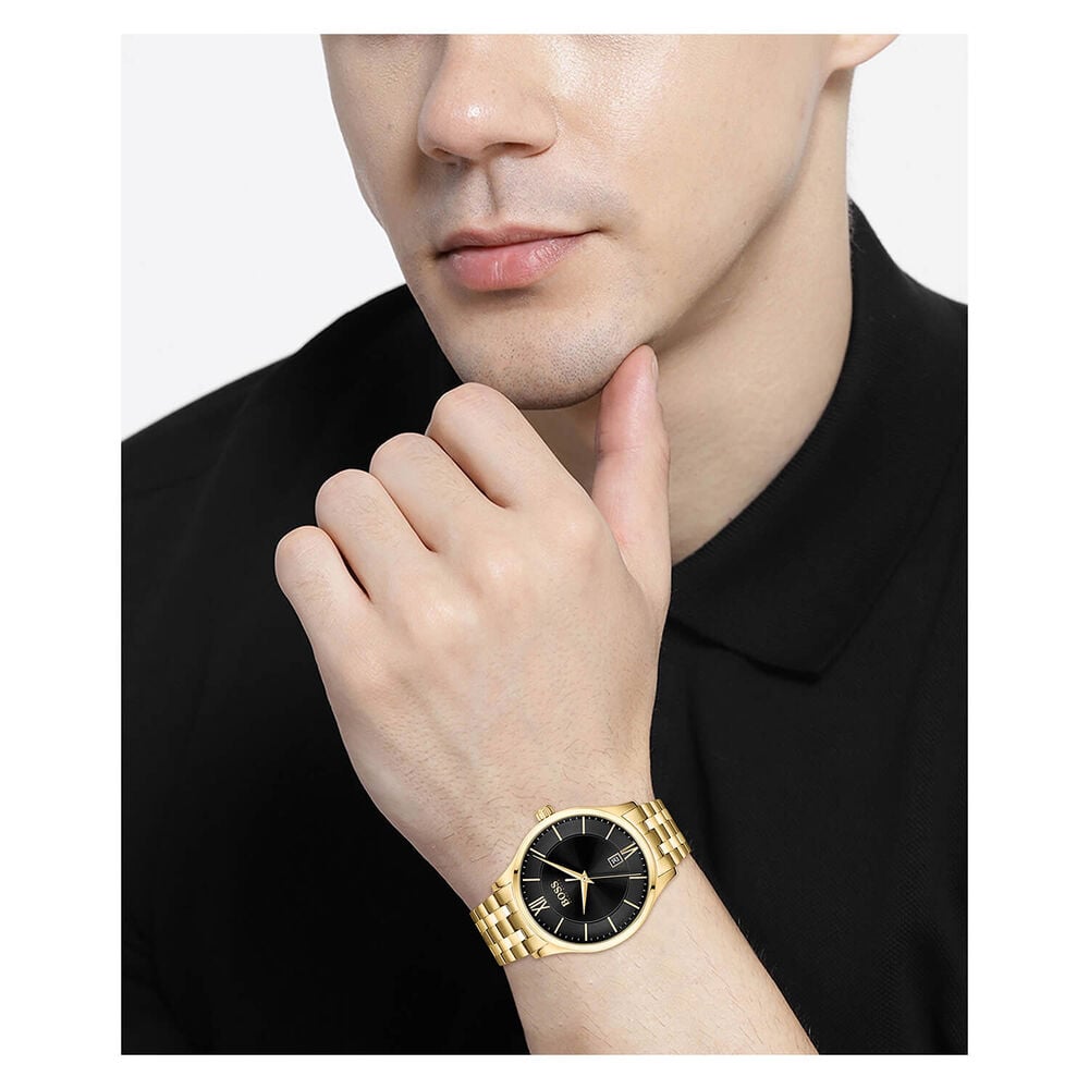 Hugo Boss Elite 41MM Black Dial Yellow Gold IP Case Bracelet Watch image number 3
