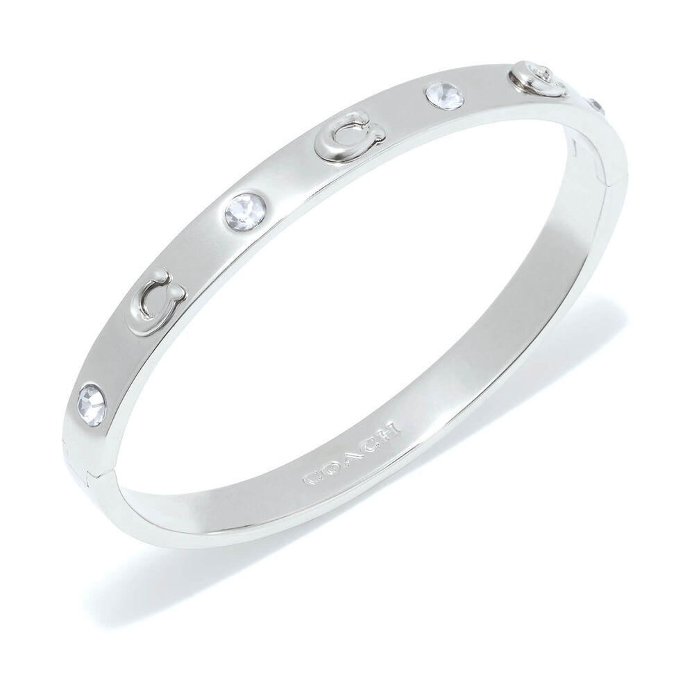 Coach Signature Silver Tone Brass Stone Bangle Bracelet