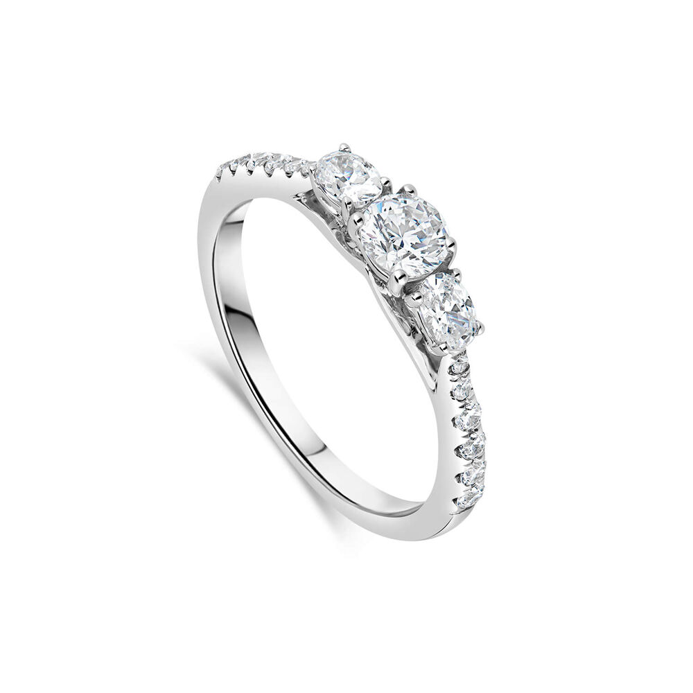 Platinum Orchid Setting Three Stone Oval Sides 0.75ct Diamond Shoulders Ring