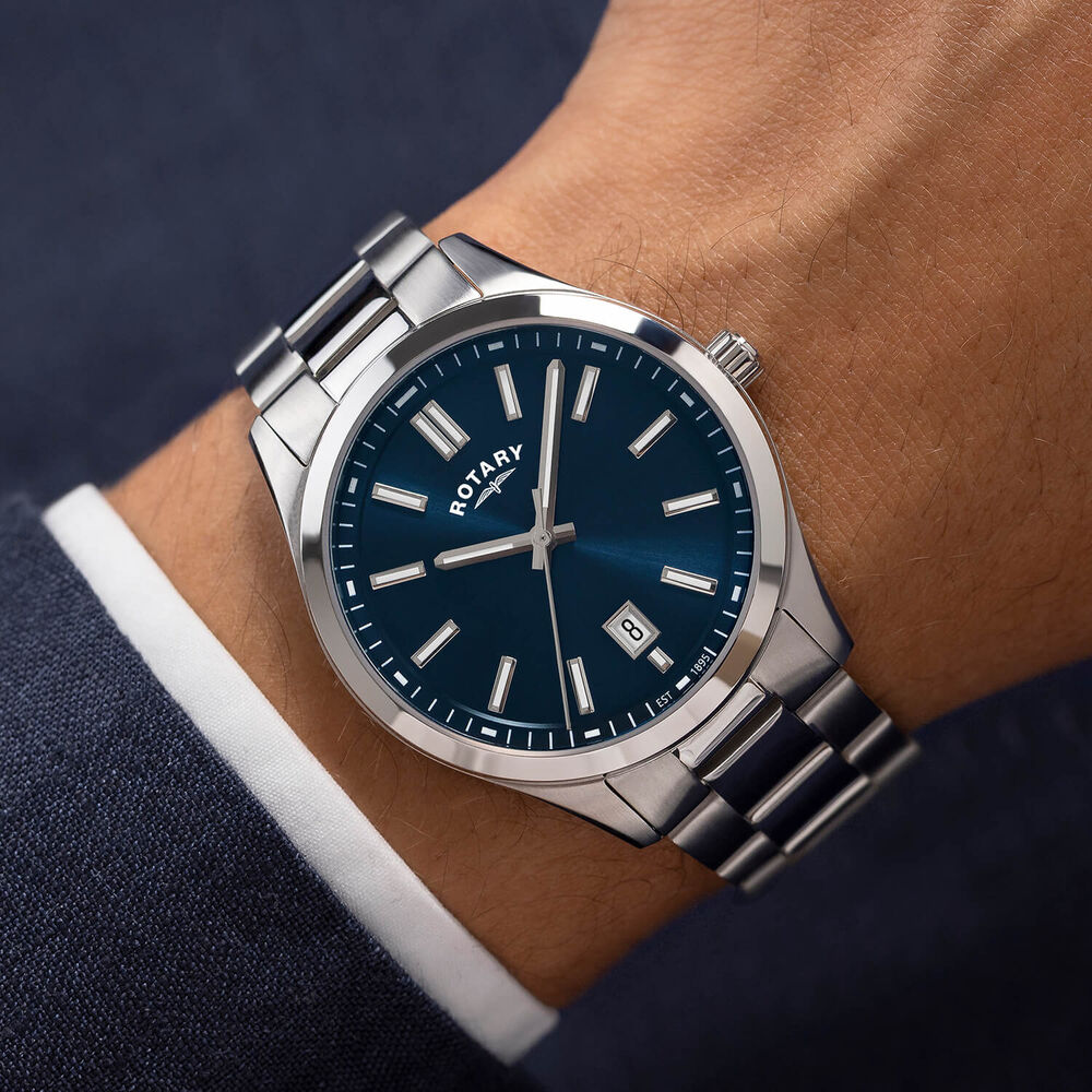 Rotary Heritage 40mm Blue Dial Stainless Steel Bracelet Watch