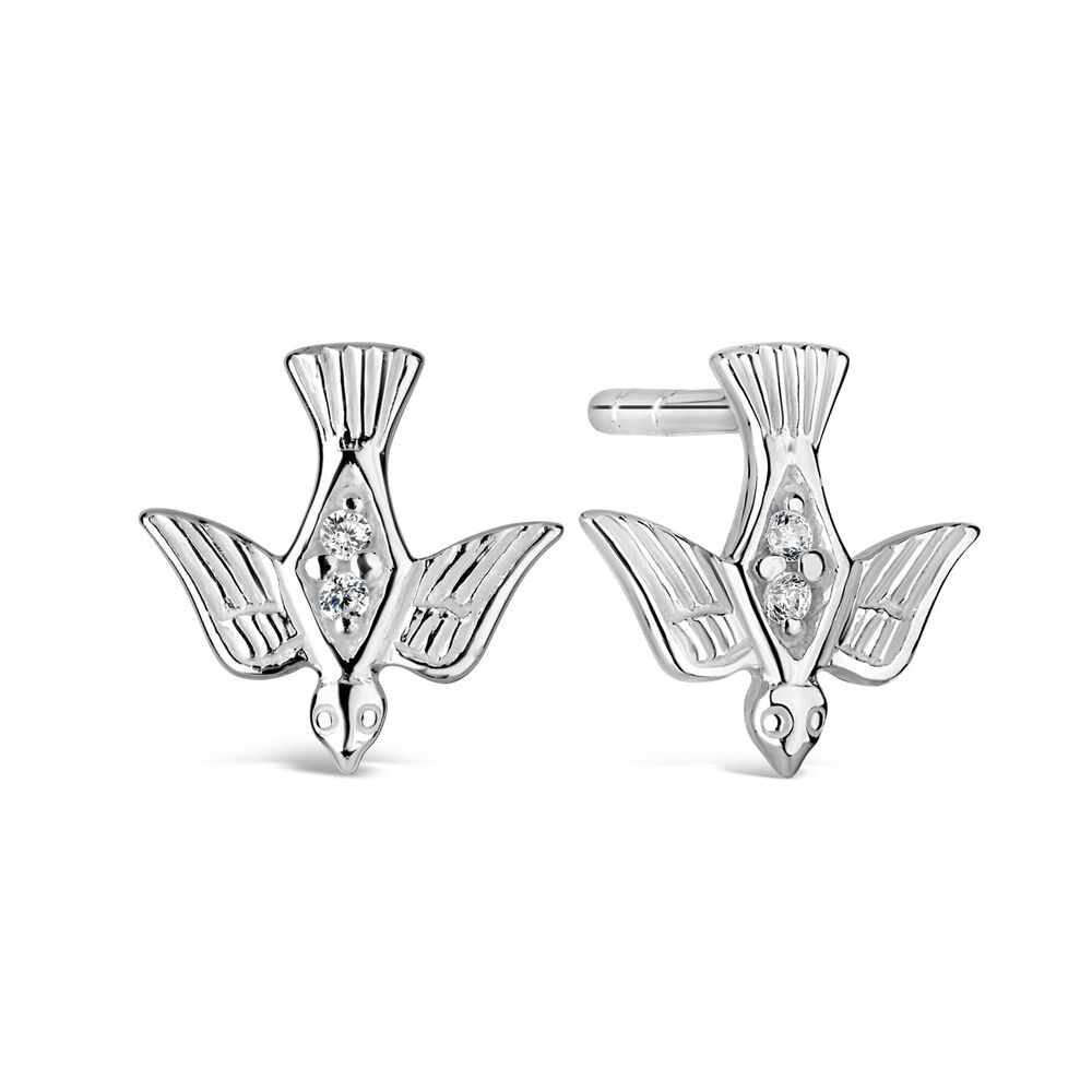 Sterling Silver and Cubic Zirconia Confirmation Dove Earrings image number 1