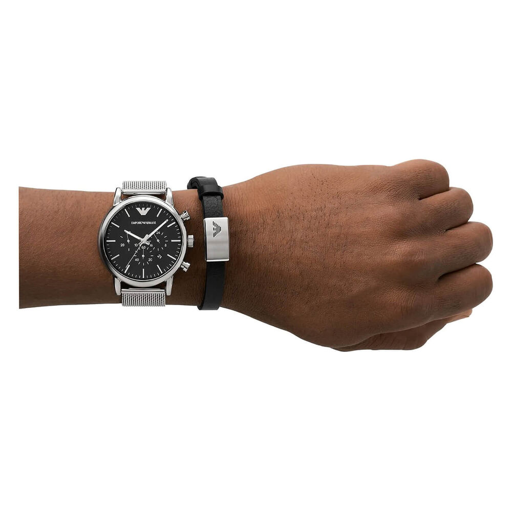 Emporio Armani Luigi 46mm Black Dial Bracelet & Black Strap Set Watch