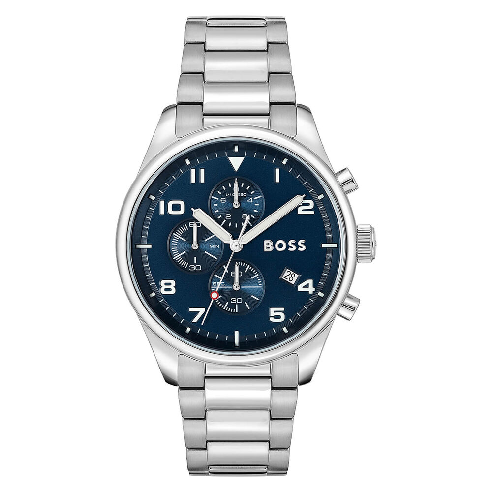 Boss View 44mm Blue Dial Steel Bracelet Chronograph Watch