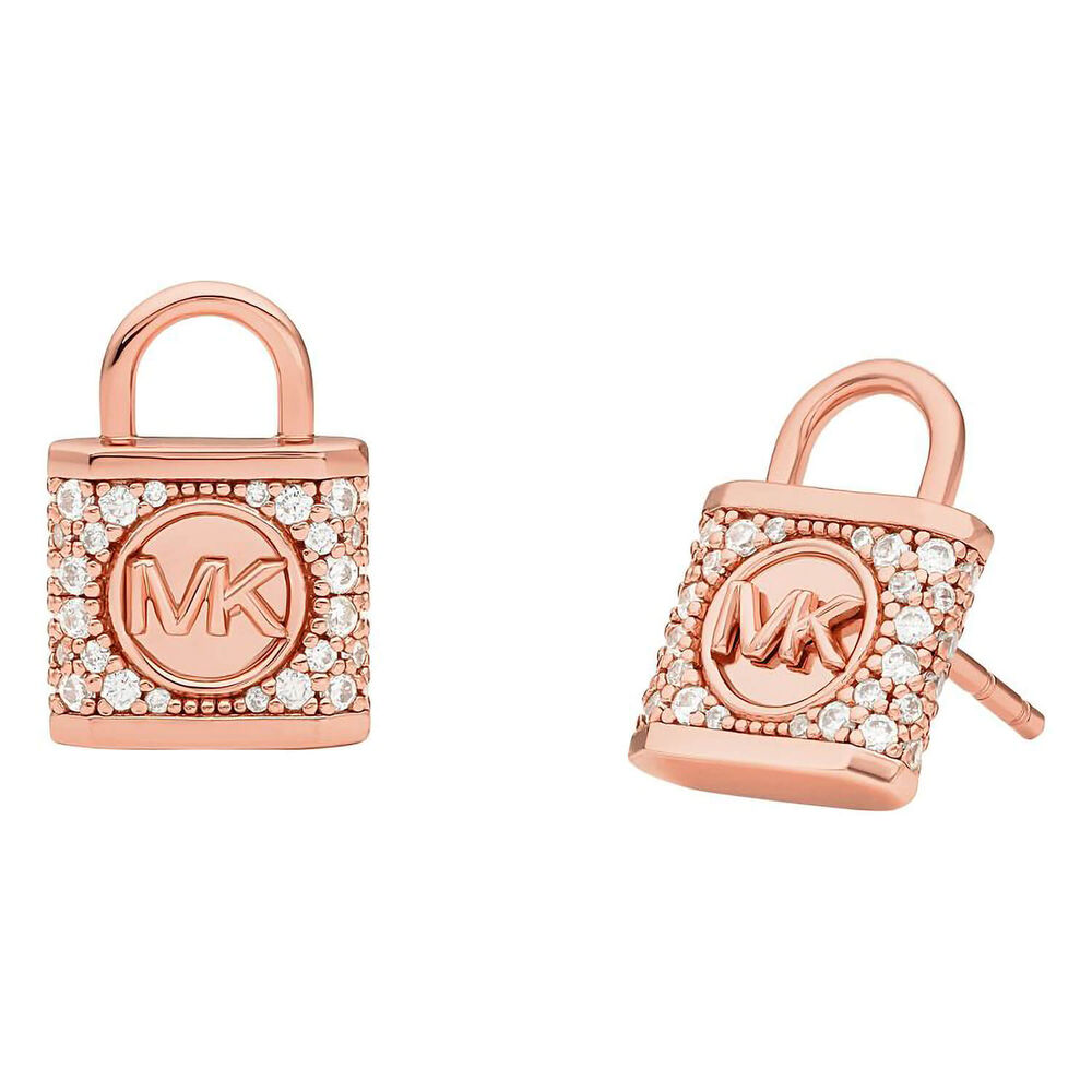 Michael Kors Rose Gold Plated Lock Stud Earrings image number 1