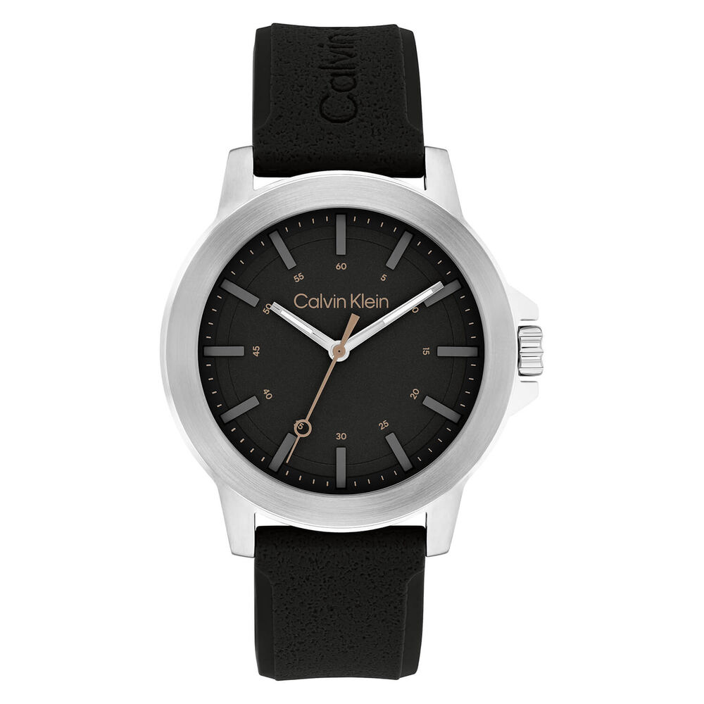 Calvin Klein Reset 42mm Black Dial Steel Case Black Rubber Strap Watch