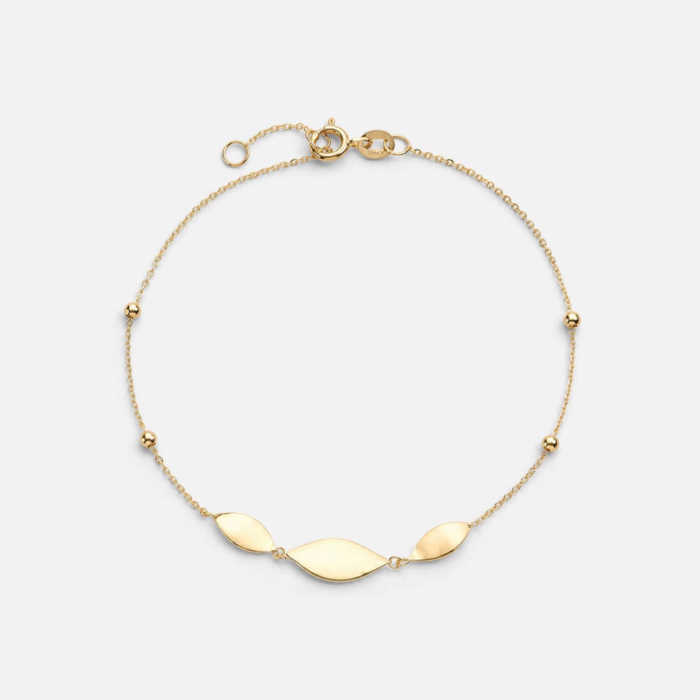 9ct Yellow Gold Polished Leaves Beaded Bracelet
