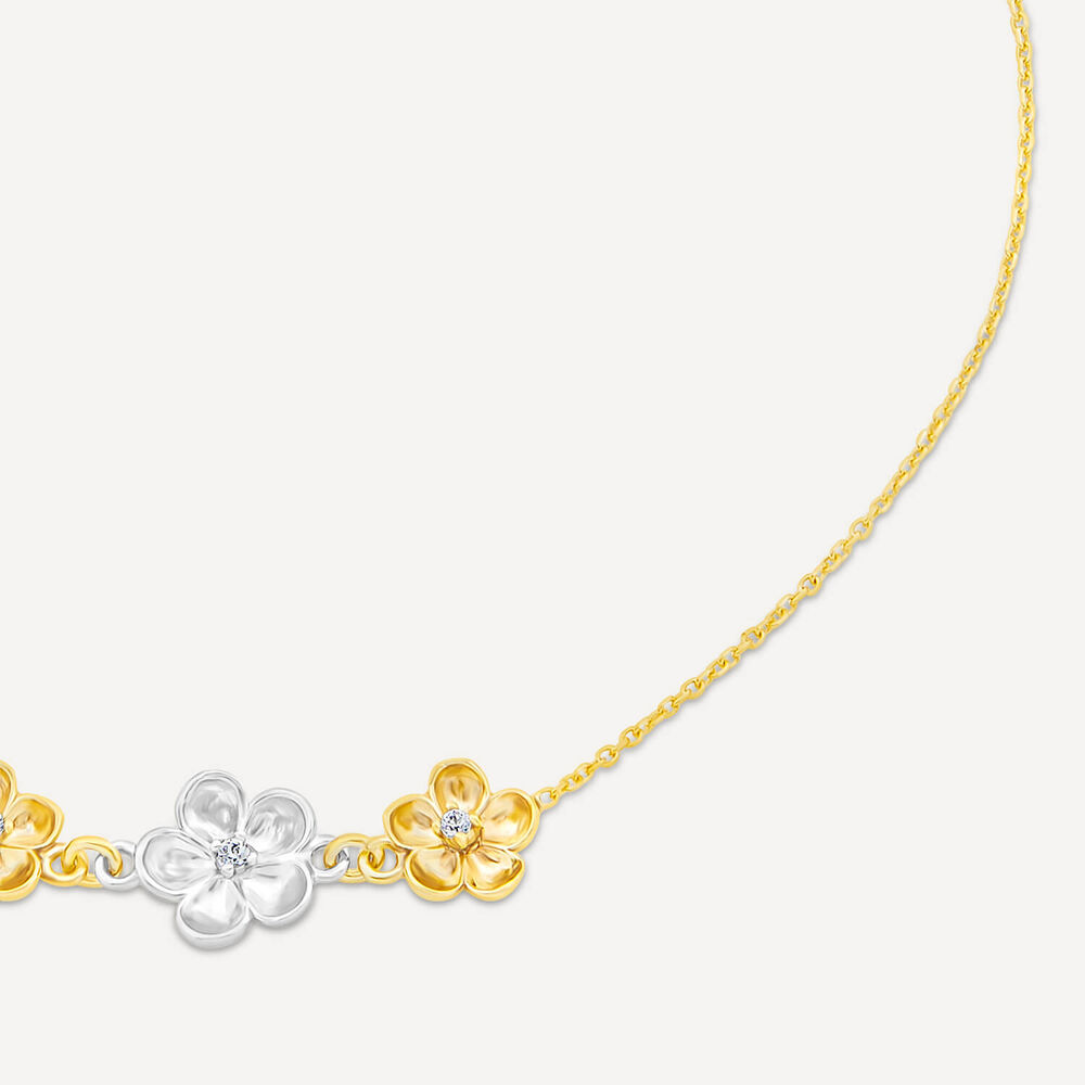 9ct White & Yellow Gold Cubic Zirconia Flower Set Bracelet
