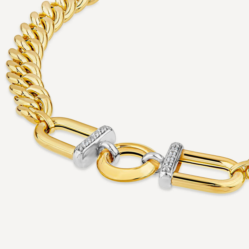 9ct Yellow Gold Stirrup Set Cubic Zirconia Curb Bracelet image number 2