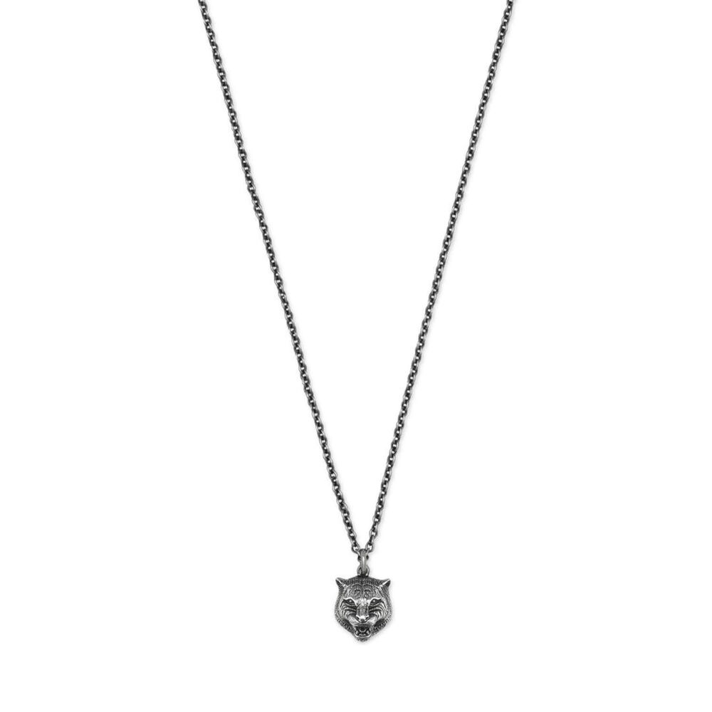 Gucci Feline Head Aged Sterling Silver Pendant Necklace