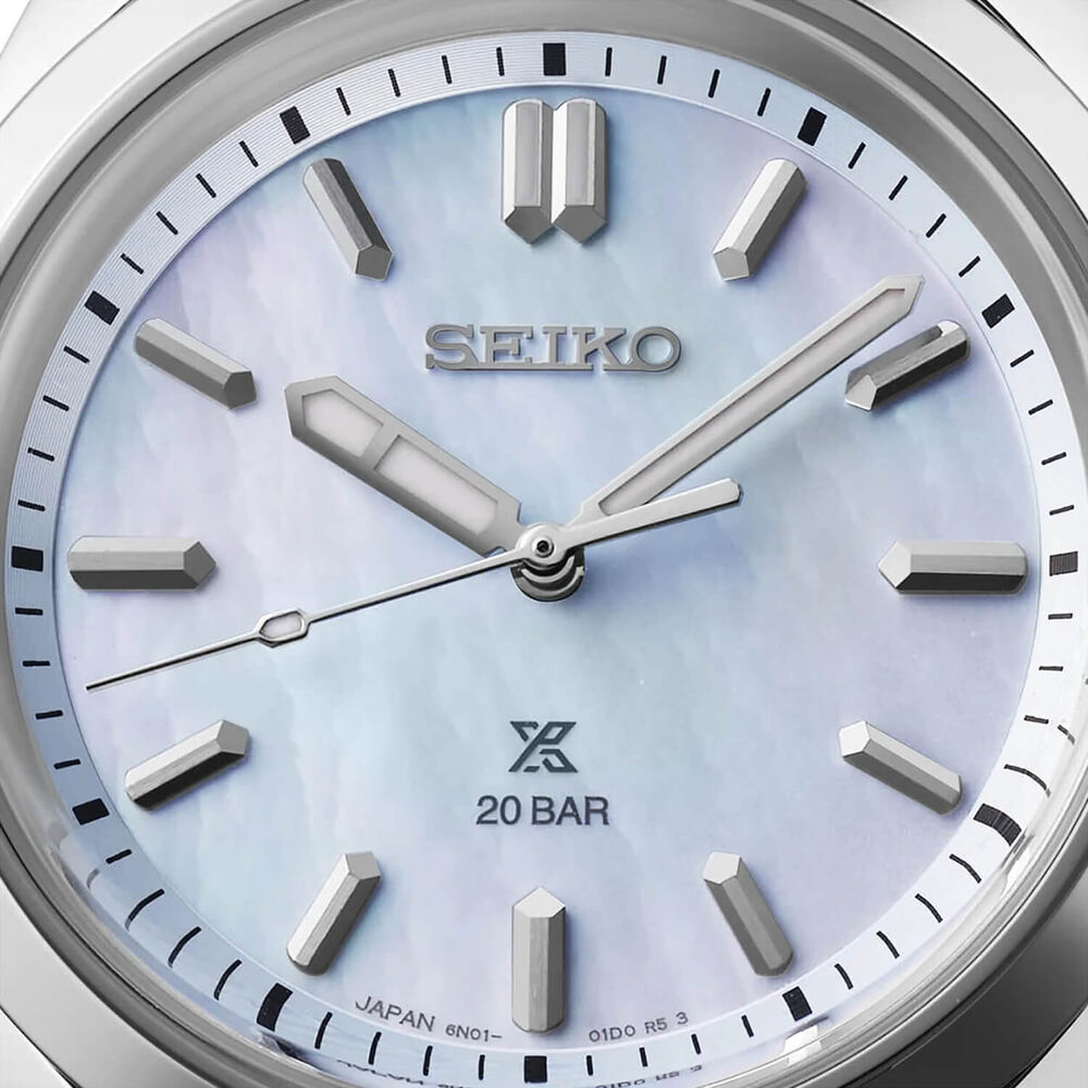 Seiko Prospex Sea 34mm Light Blue Mother of Pearl Dial Stainless Steel Bracelet Watch