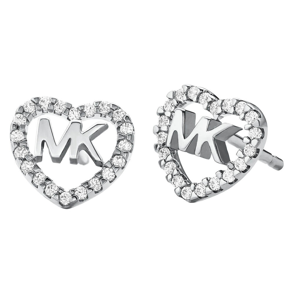 Michael Kors Sterling Silver Halo Cubic Zirconia Hearts Stud Earrings