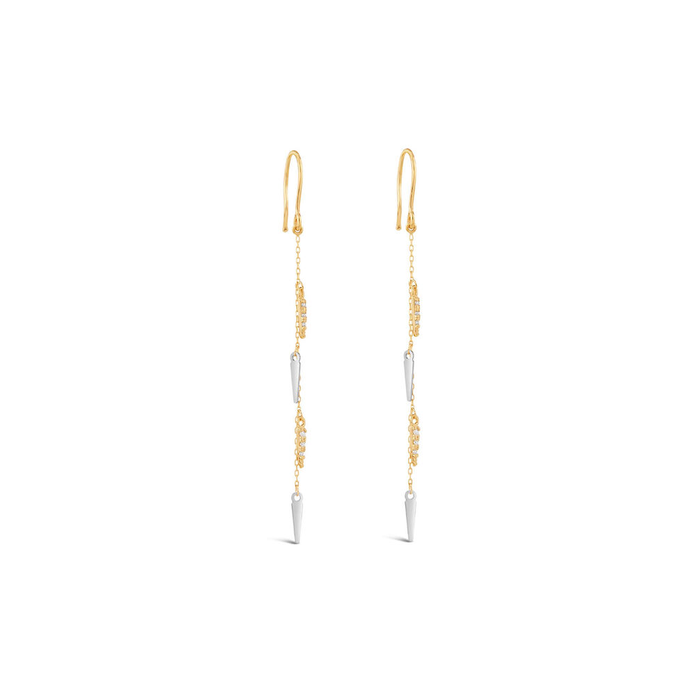 9ct Yellow & White Gold Cubic Zirconia & Polished Drop Earrings