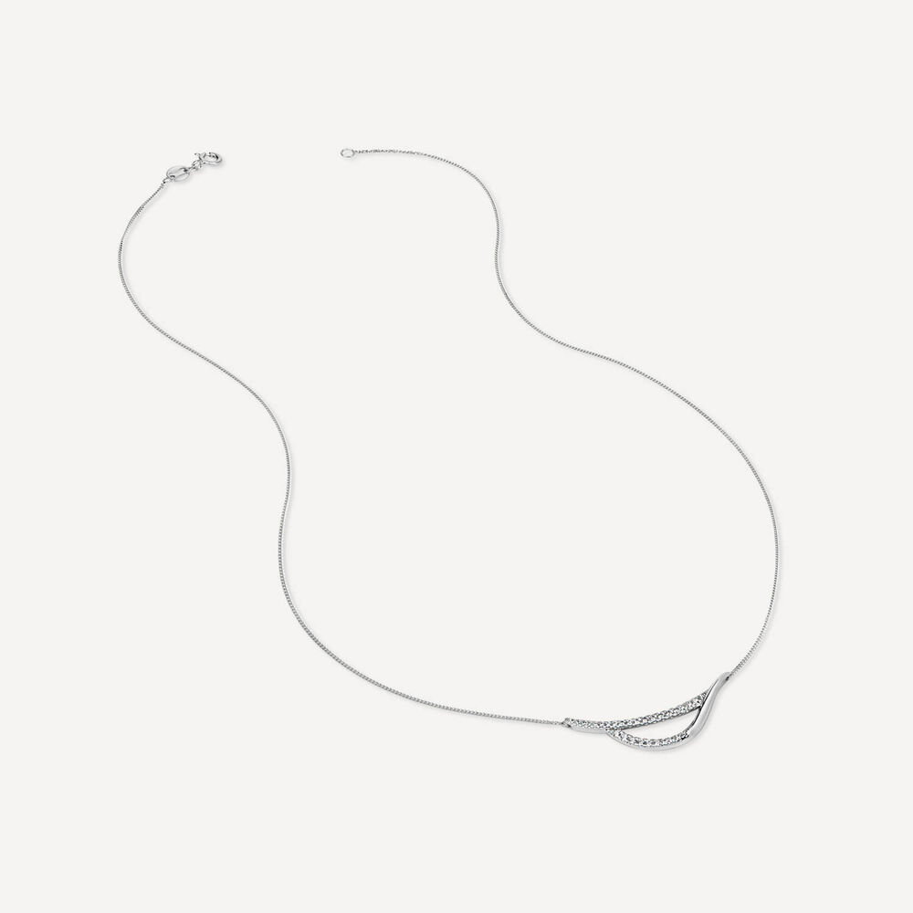 9ct White Gold Diamond Set Open Double Curve Necklet image number 2