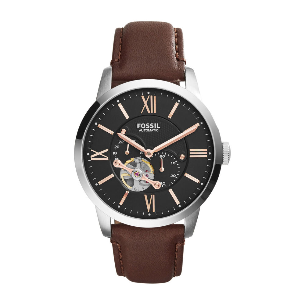 Fossil Townsman Menâ€™s Automatic Black Dial and Brown Leather Strap Watch