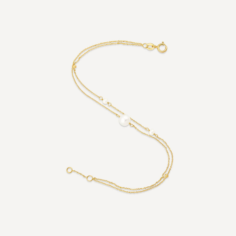 9ct Yellow Gold Pearl & Beads Two Strand Bracelet image number 3